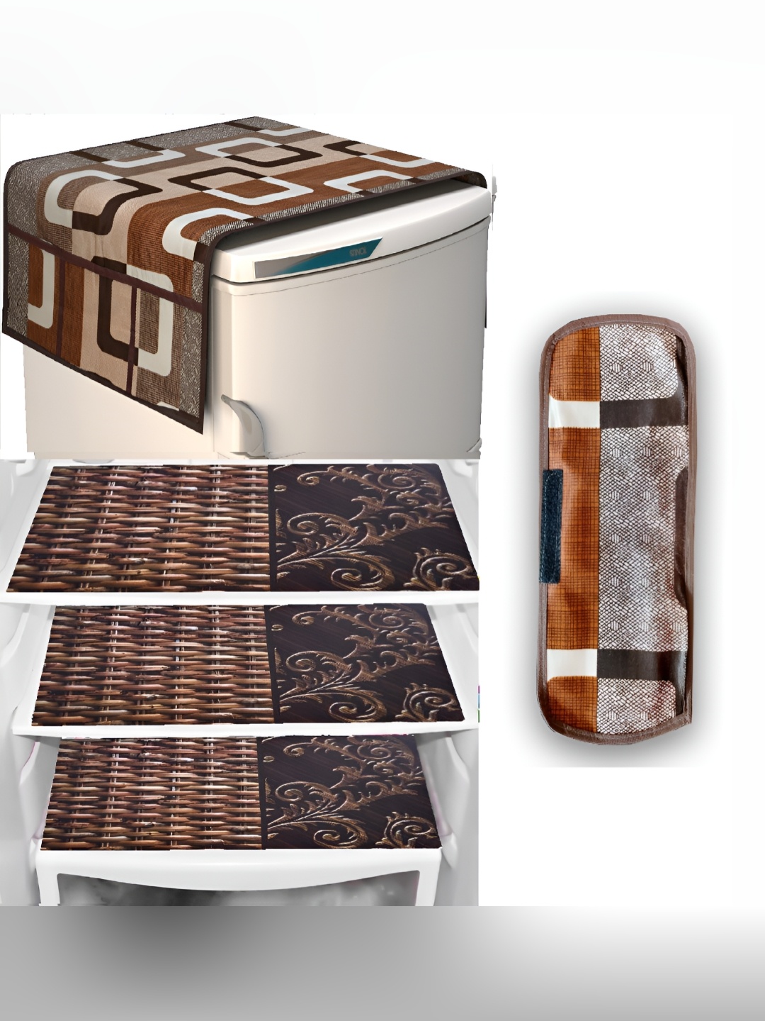 

REVEXO 6 Pcs Brown Printed Refrigerator Cover