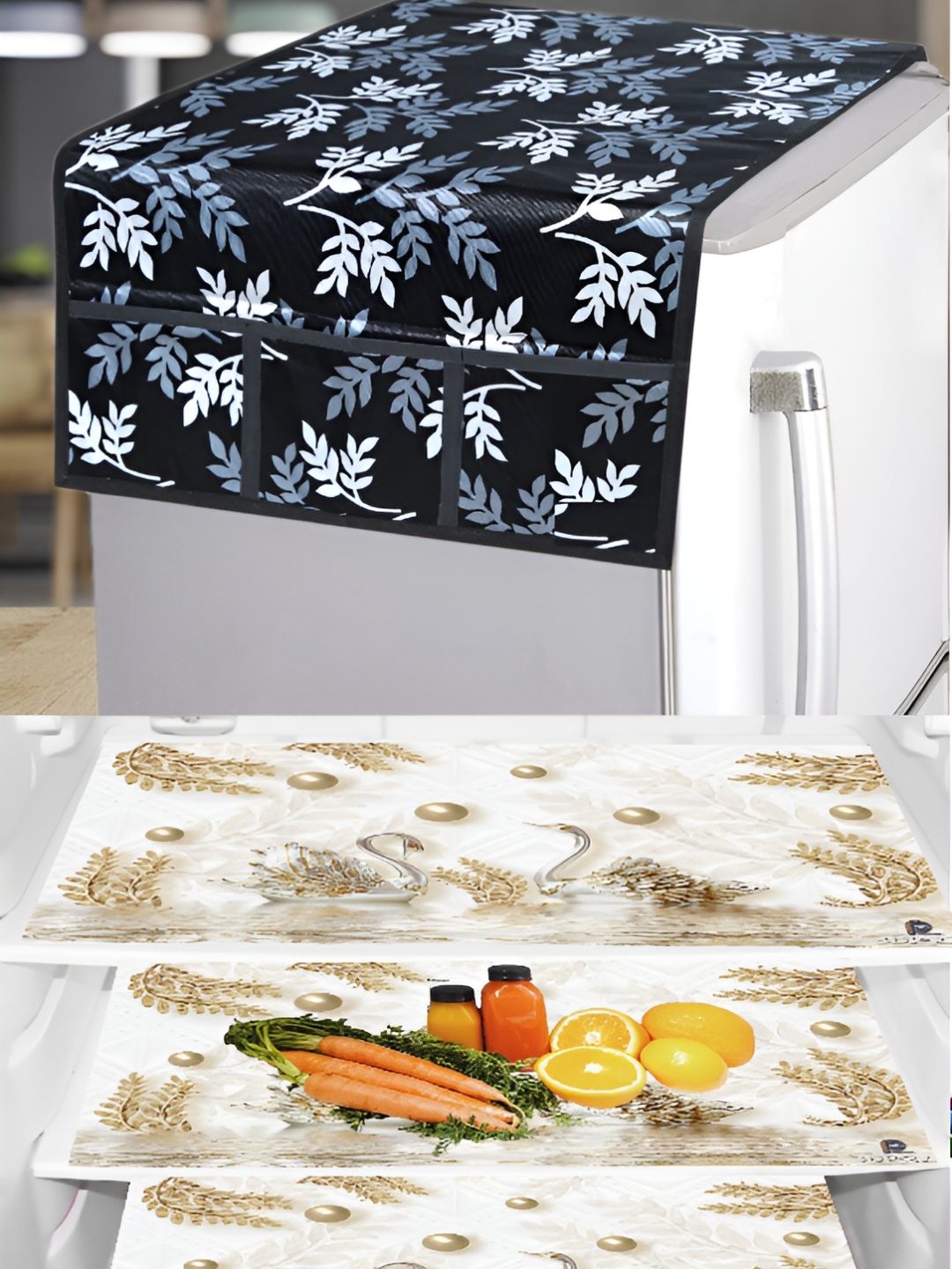 

REVEXO White & Black 4 Pieces Printed Fridge Appliance Covers