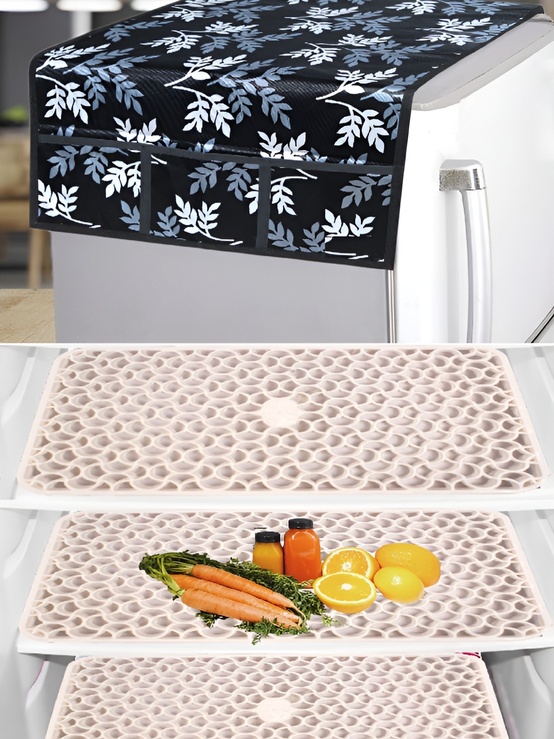 

REVEXO Black & Gold 4 Pieces Printed Fridge Appliance Covers