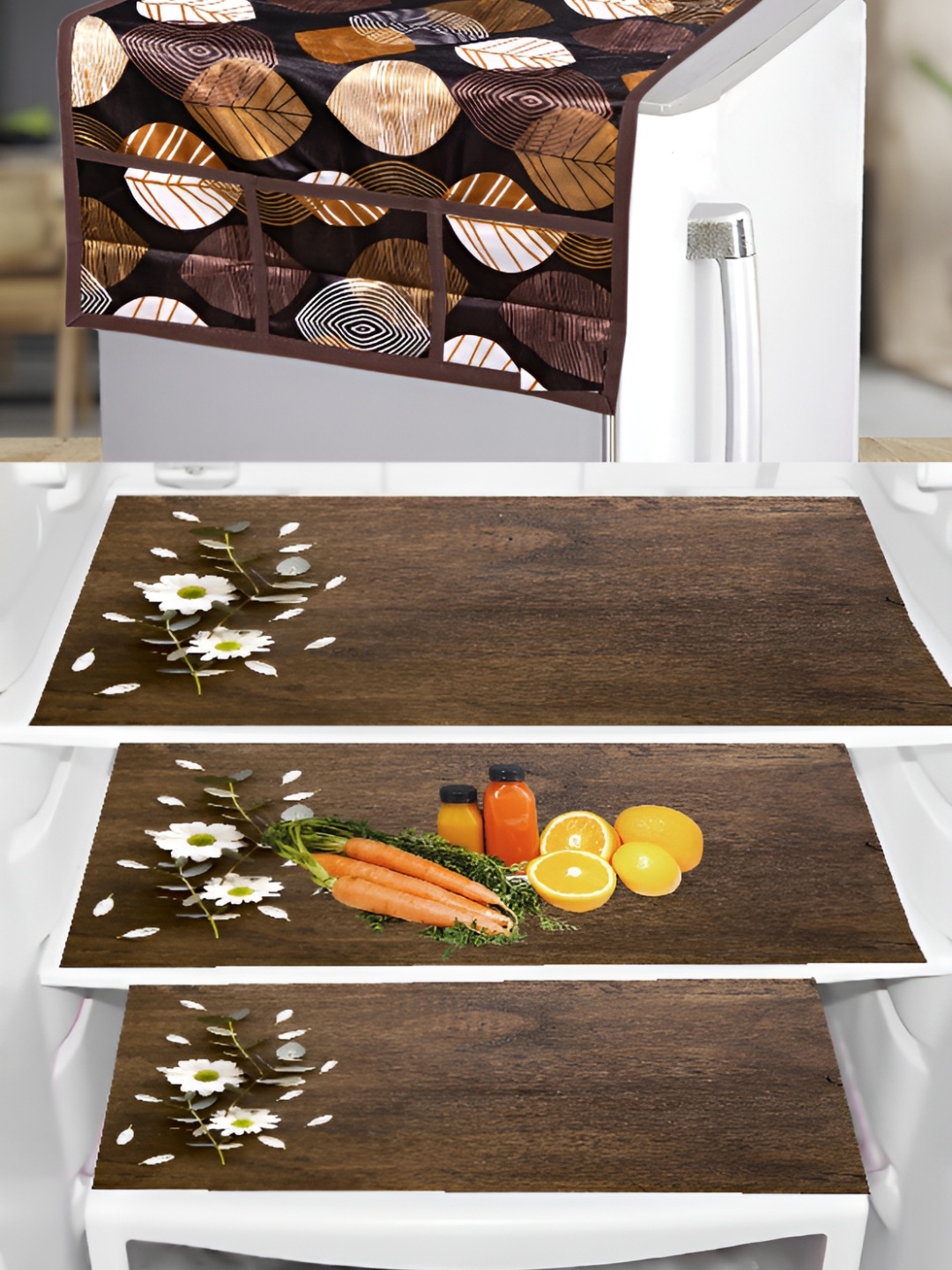 

REVEXO Brown & Beige 4 Pieces Printed Fridge Appliance Cover