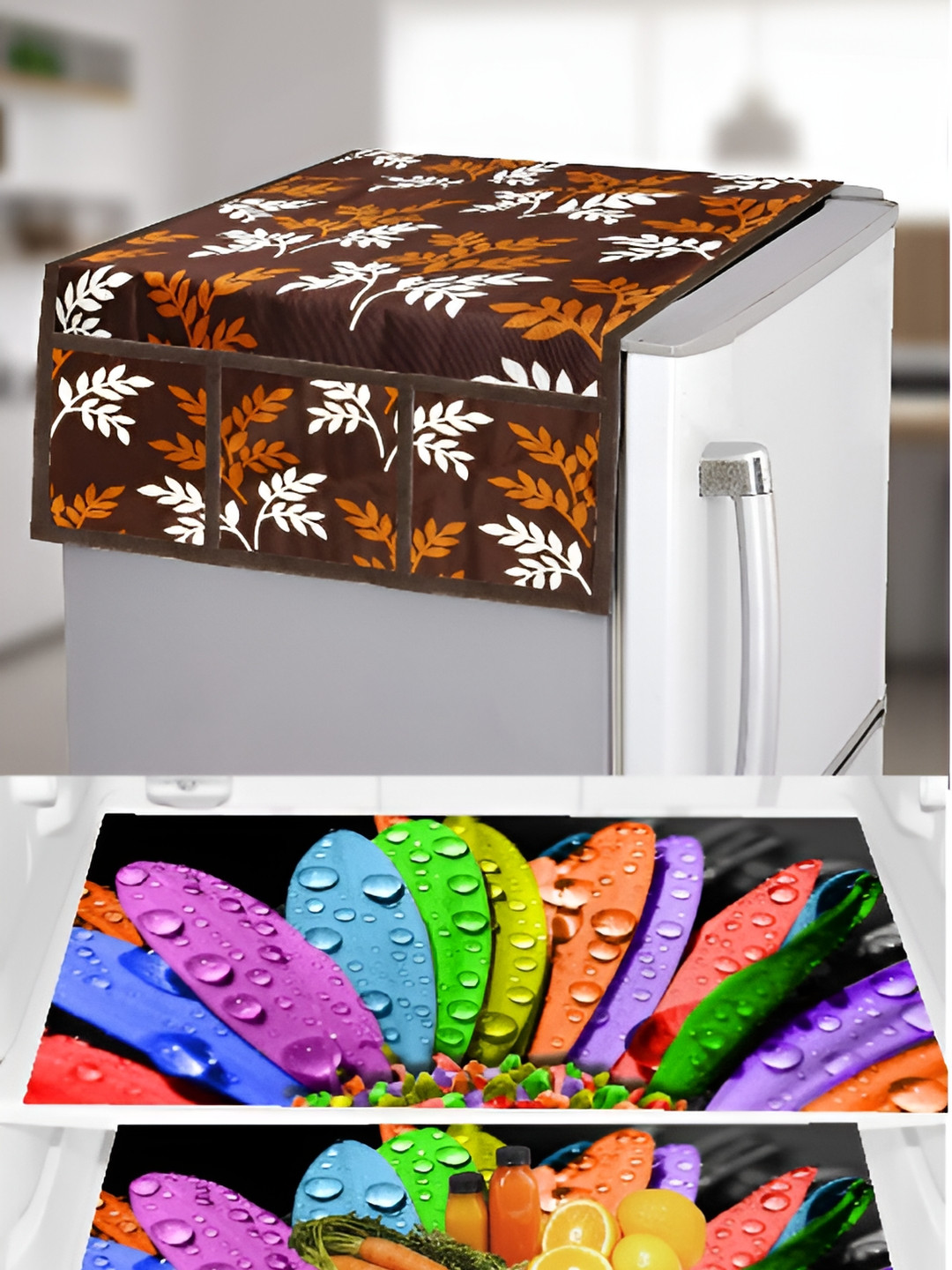 

REVEXO Black & Brown 4 Pieces Printed Fridge Appliance Covers