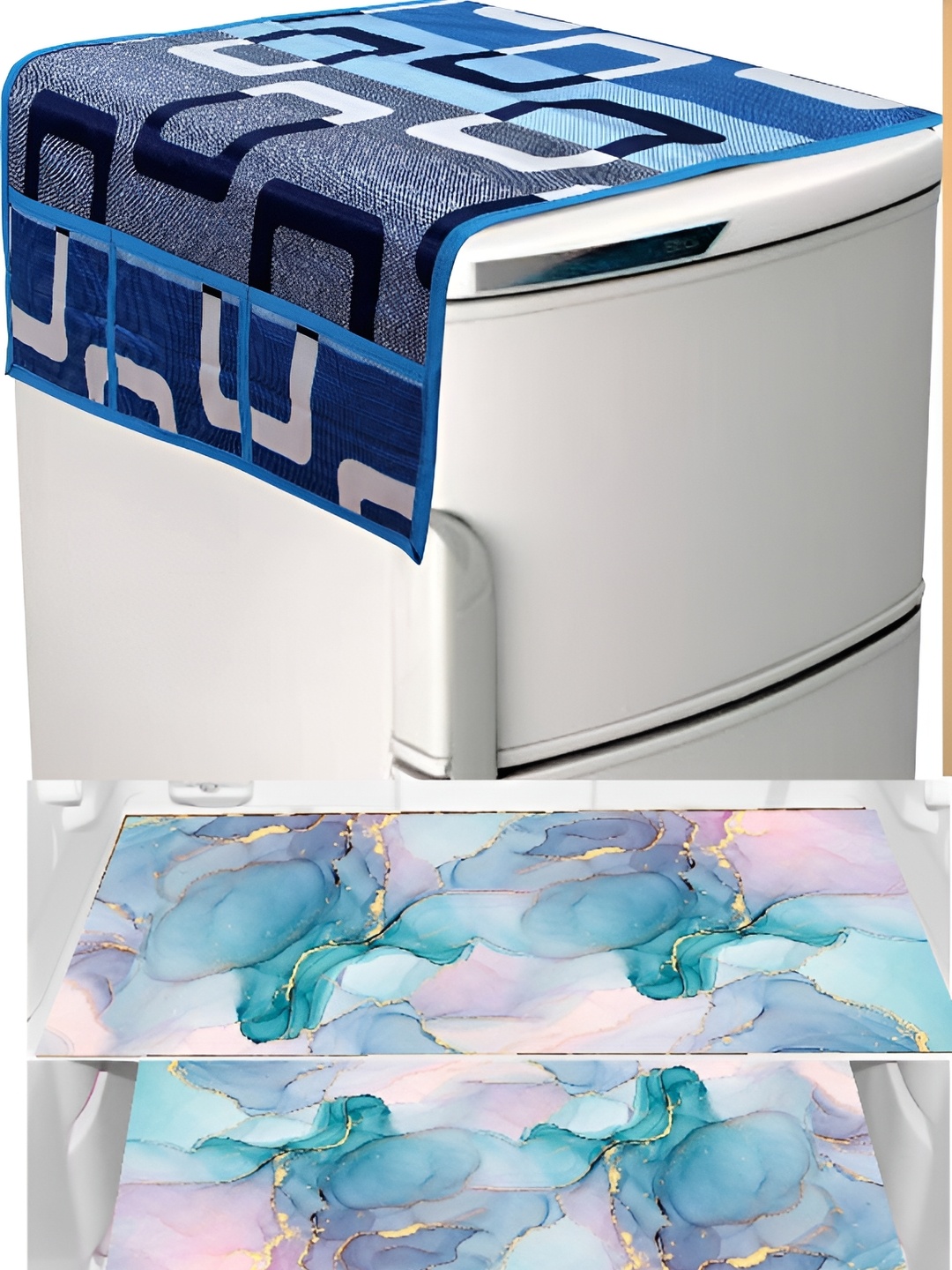 

REVEXO Blue & Green 4 Pieces Printed Fridge Appliance Covers