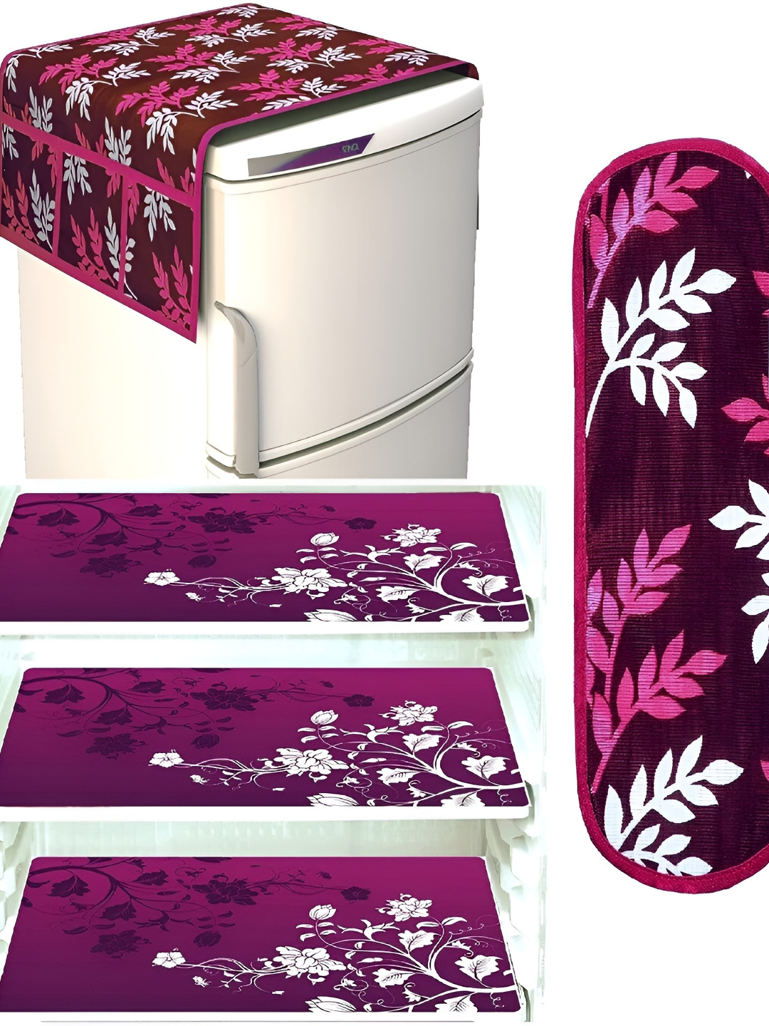 

REVEXO 5Pcs Maroon Printed Refrigerator Cover