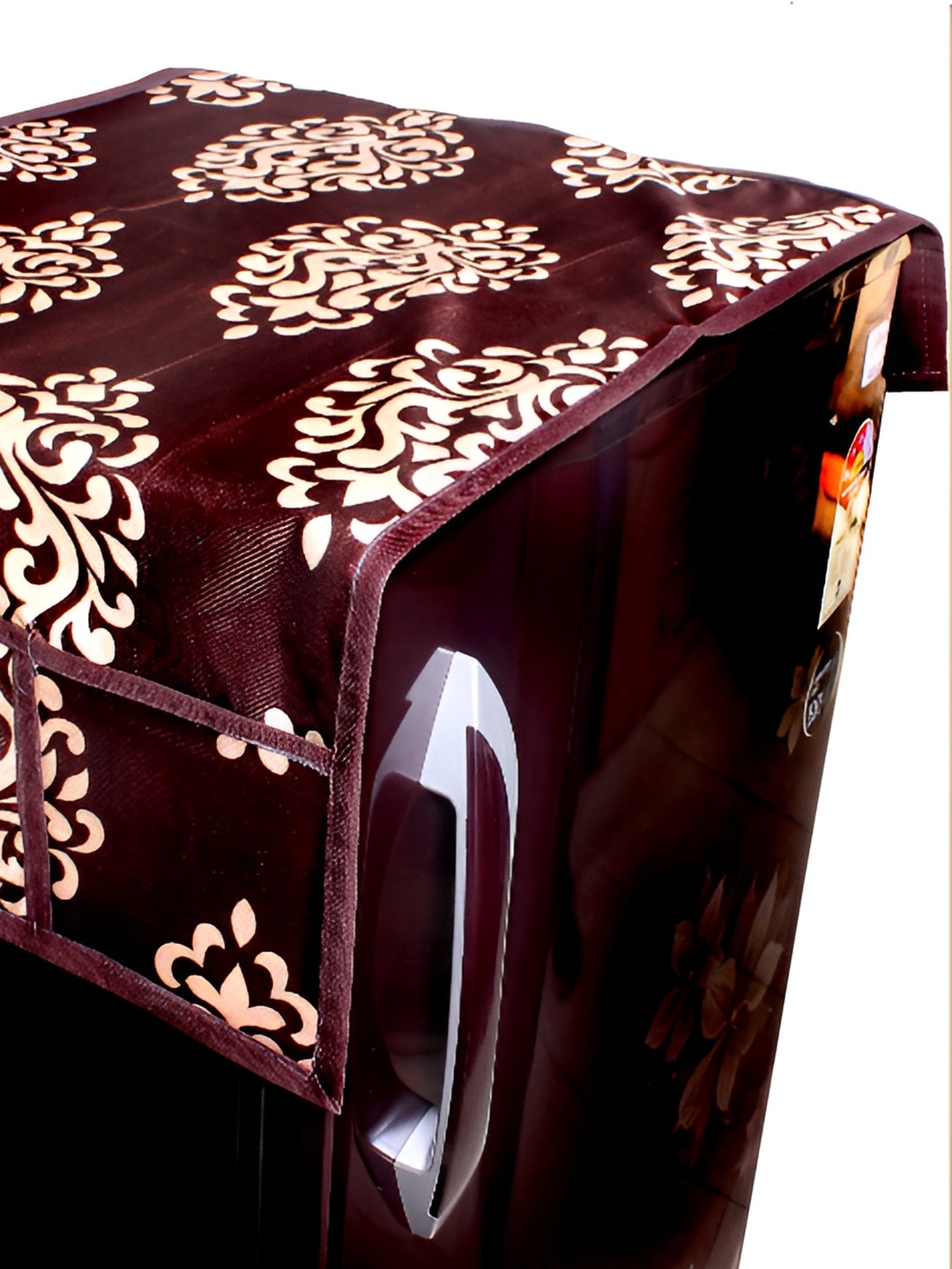 

REVEXO Burgundy & Black 3 Pieces Printed Fridge Top Cover & Handle Covers