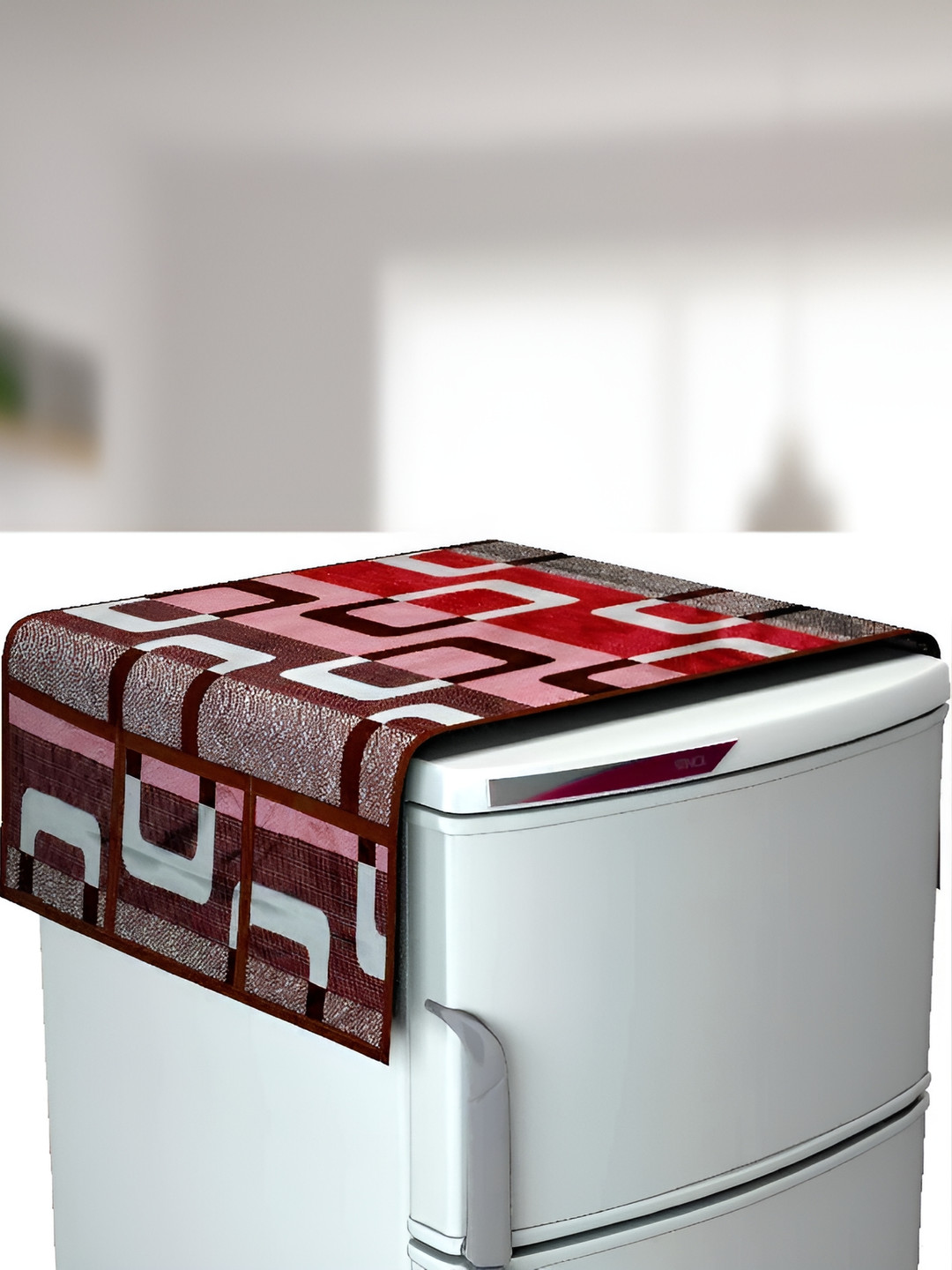 

REVEXO Red 3 Pieces Printed Fridge Top Cover & Handle Covers