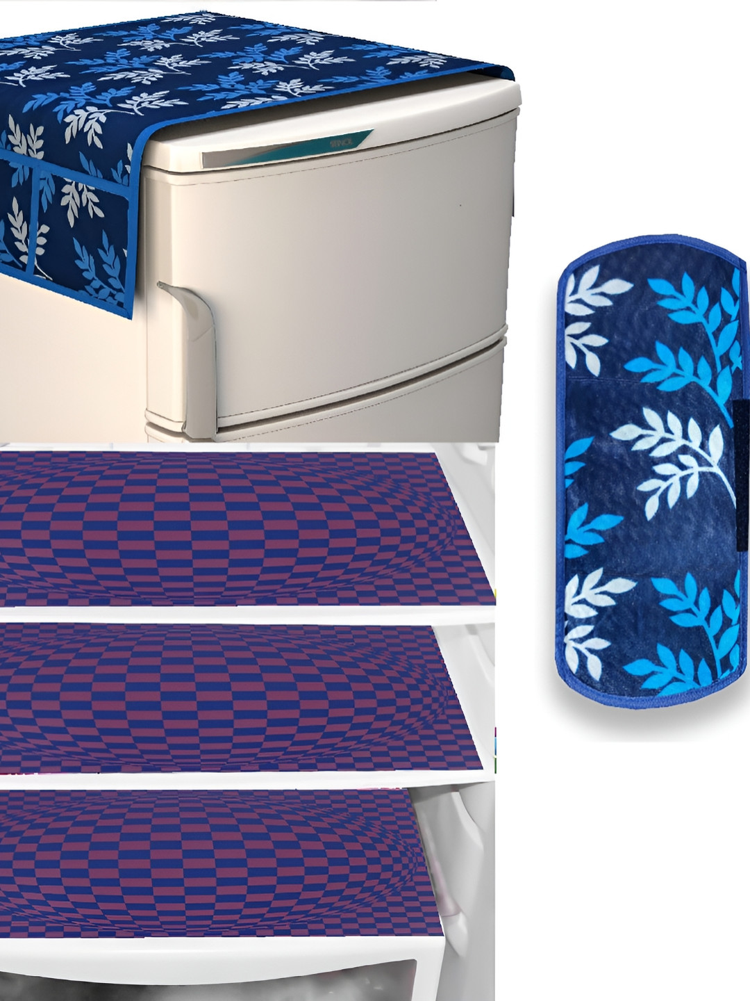

REVEXO Purple & Blue 5 Pieces Printed Fridge Top Cover Handle Covers & Mats