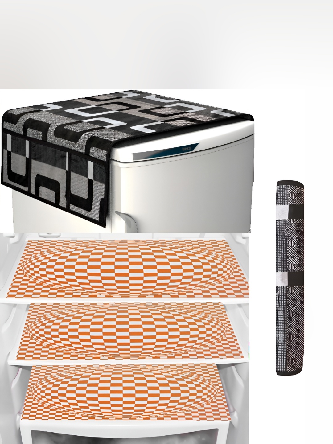 

REVEXO Black & White 5 Pieces Refrigerator Covers Mats & Handle Cover