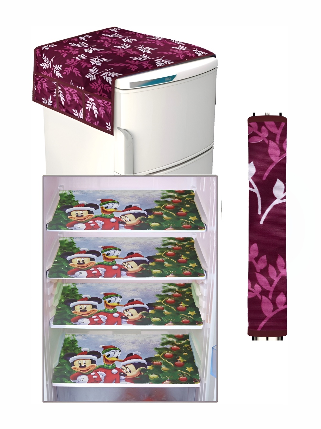 

REVEXO Pink & Green 6 Pcs Refrigerator Covers Mats & Handle Cover