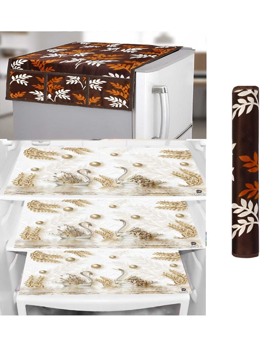 

REVEXO Brown & White 5 Pieces Printed Fridge Mats