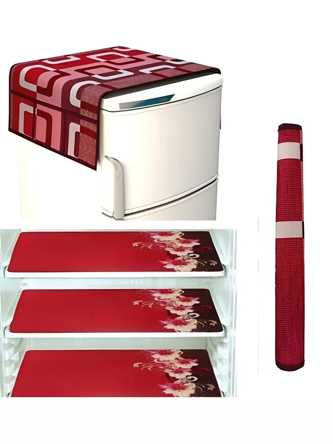 

REVEXO Red 5 Pieces Printed Fridge Top Cover Handle Covers & Mats