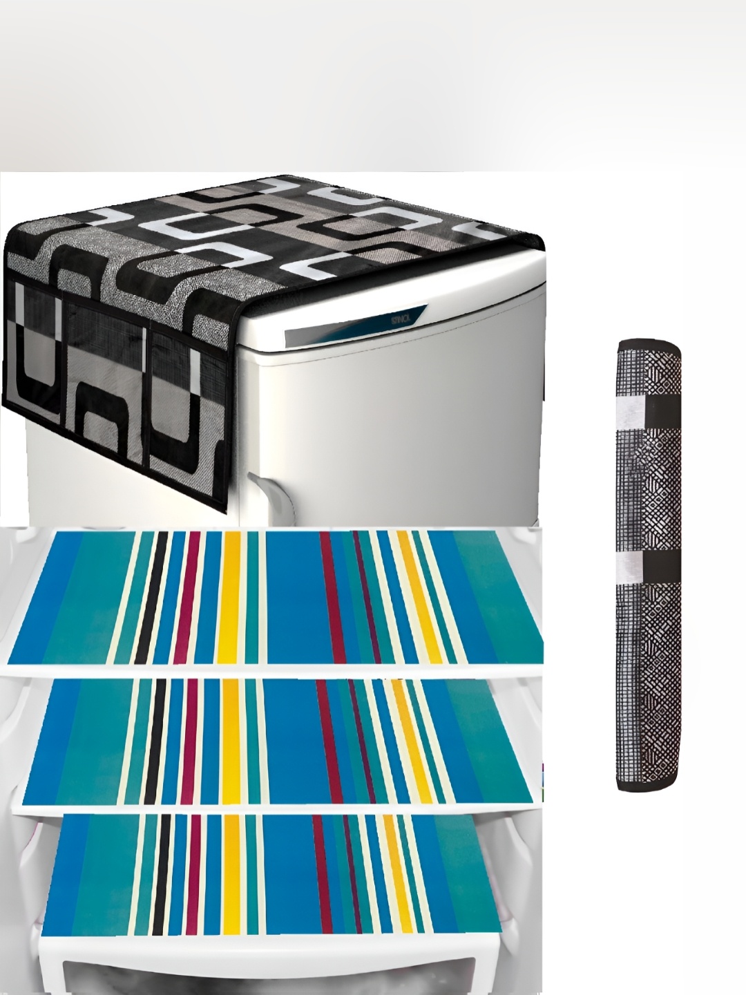 

REVEXO Black & Blue 4 Pieces Printed Fridge Mat