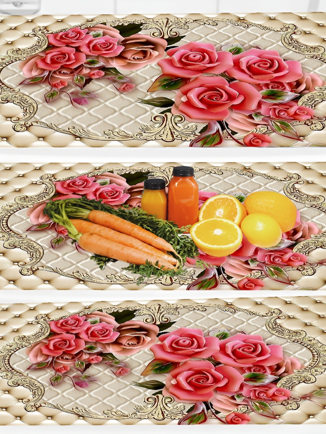 

REVEXO Beige & Pink 3 Pieces Printed Fridge Mat
