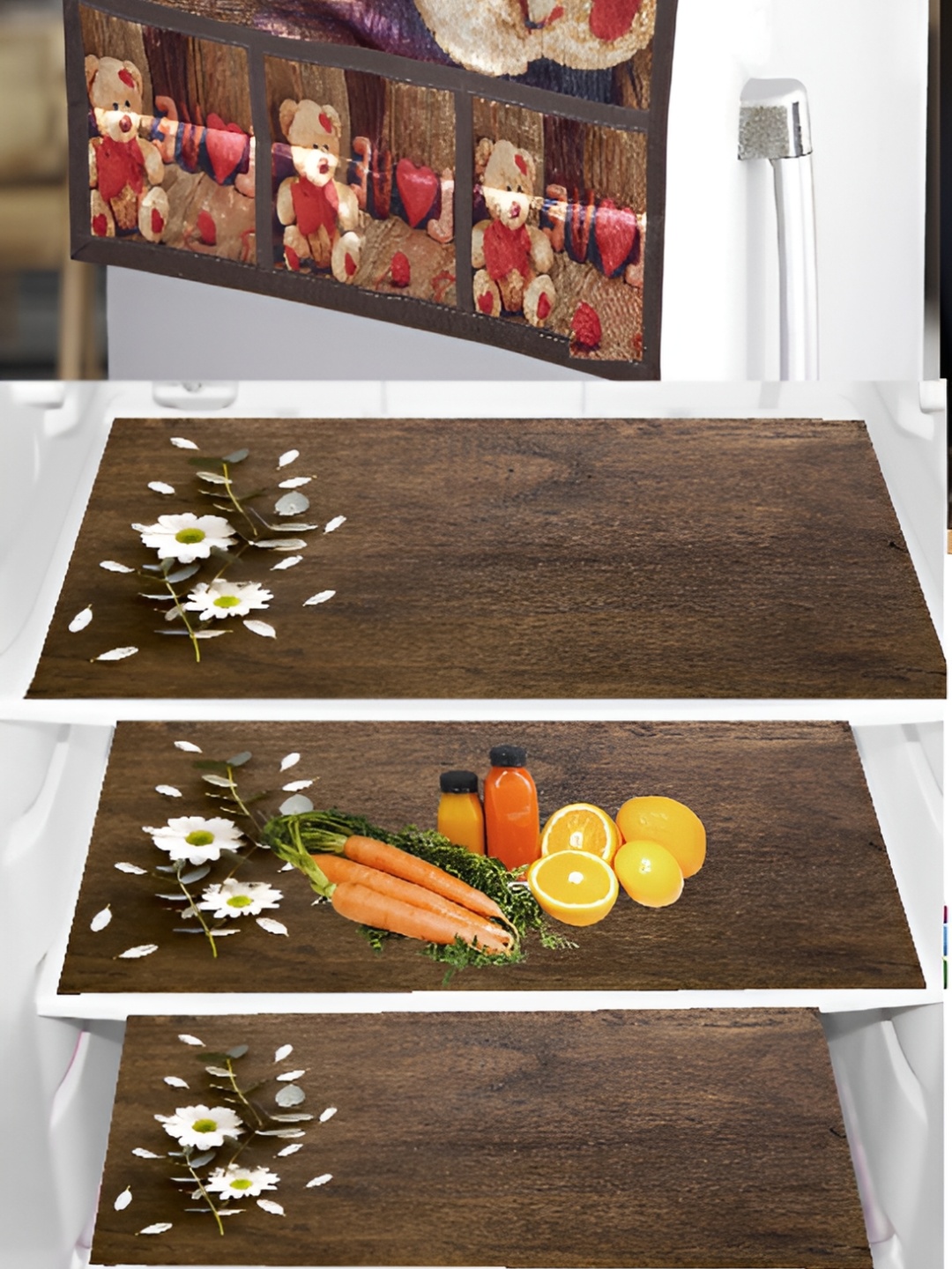 

REVEXO Brown & Red 6 Pieces Printed Fridge Top Cover Handle Covers & Mats