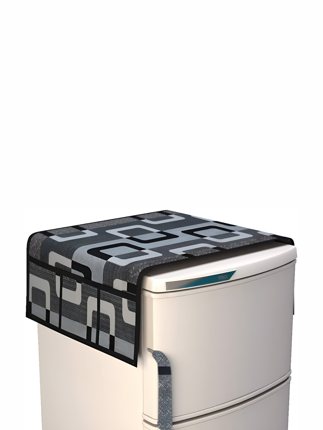 

REVEXO Black & Grey Printed Refrigerator Cover