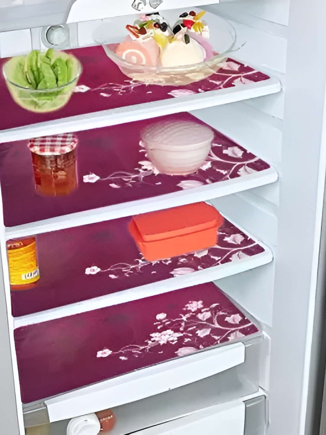 

REVEXO Maroon & White 3 Pieces Printed Fridge Mat Organisers