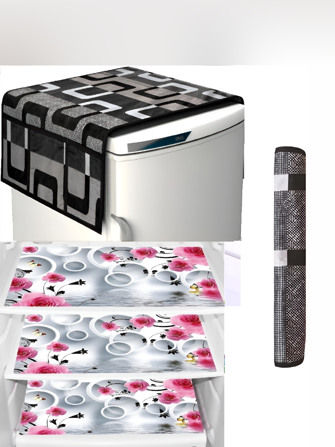 

REVEXO Black & White 5 Pieces Refrigerator Covers Mats & Handle Covers