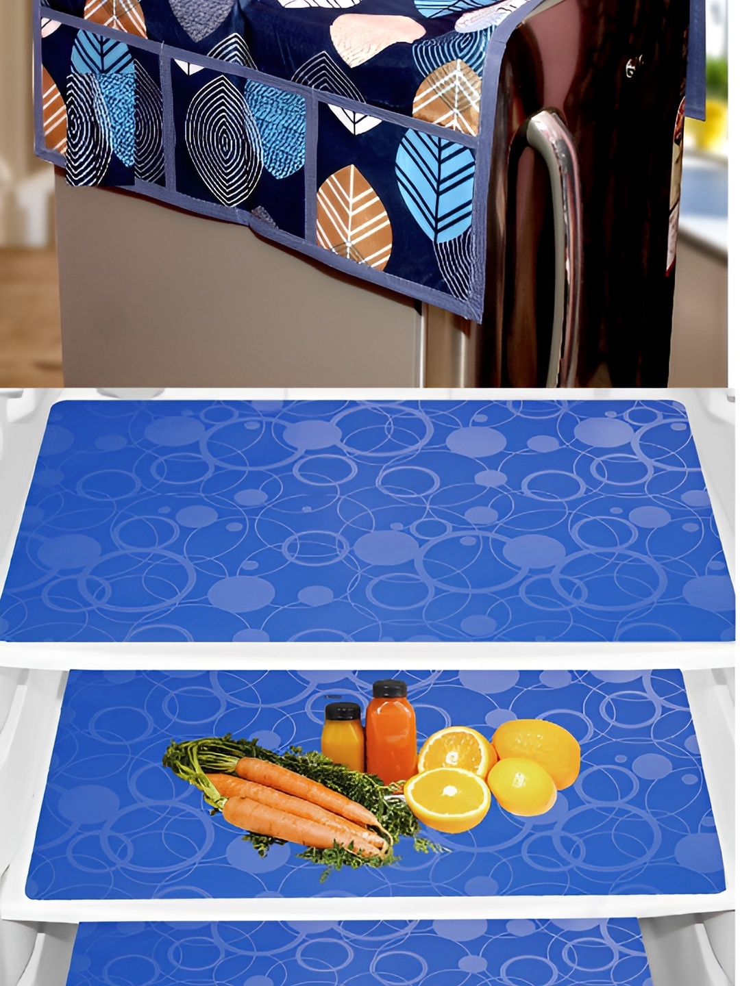 

REVEXO Blue 4 Pieces Printed Refrigerator Covers & Mats