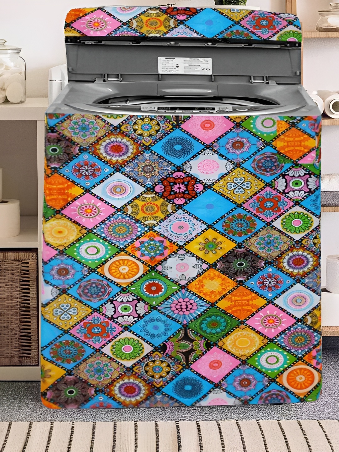 

REVEXO Blue & Orange Printed Washing Machine Cover