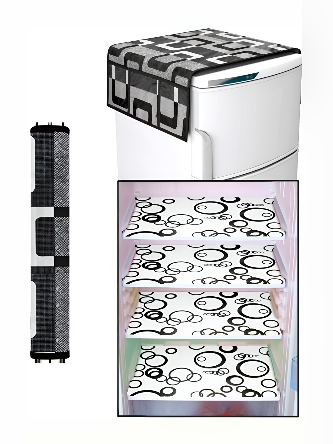 

REVEXO Black & White 5 Pieces Refrigerator Covers Mats & Handle Cover