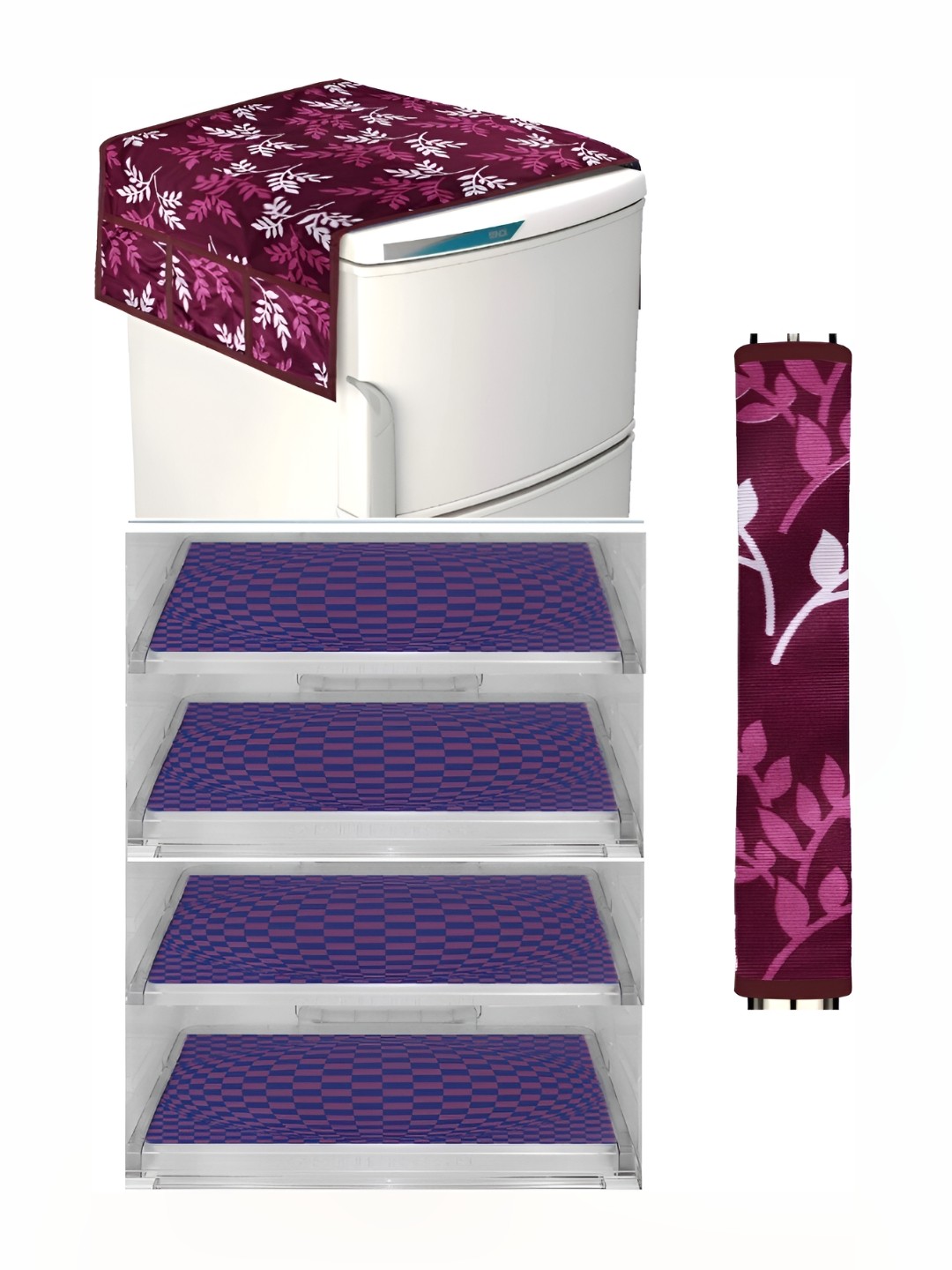 

REVEXO Blue & Pink 5 Pieces Printed Fridge Top Cover Handle Covers & Mats