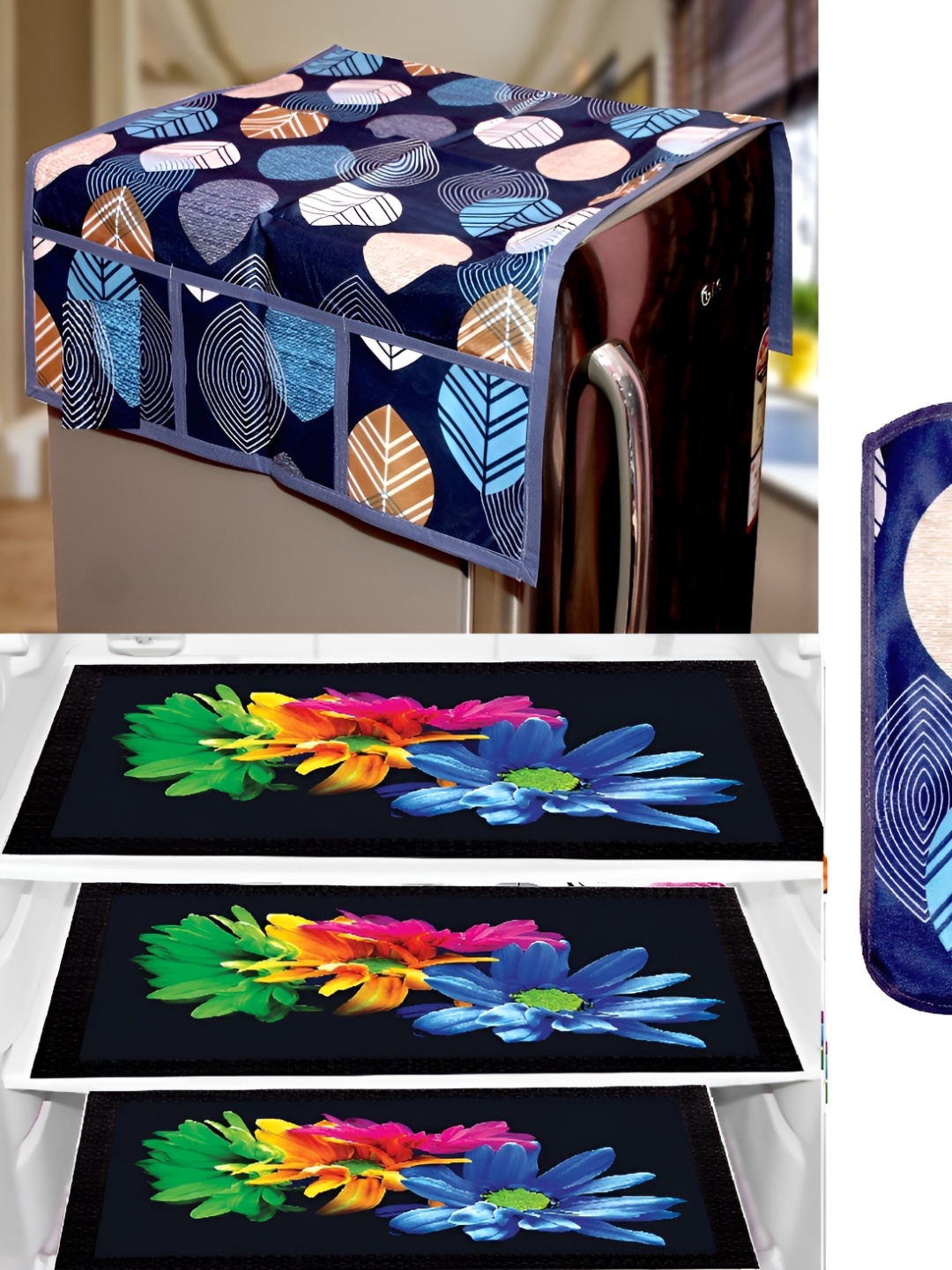 

REVEXO Blue & Green 5 Pieces Printed Fridge Appliance Covers