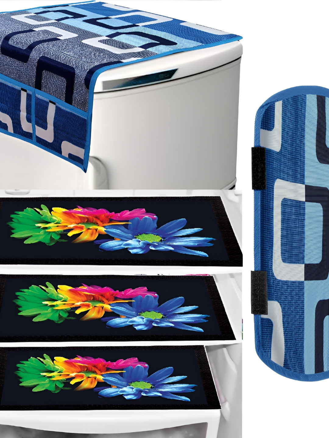 

REVEXO Blue & Green 5 Pieces Printed Fridge Appliance Covers
