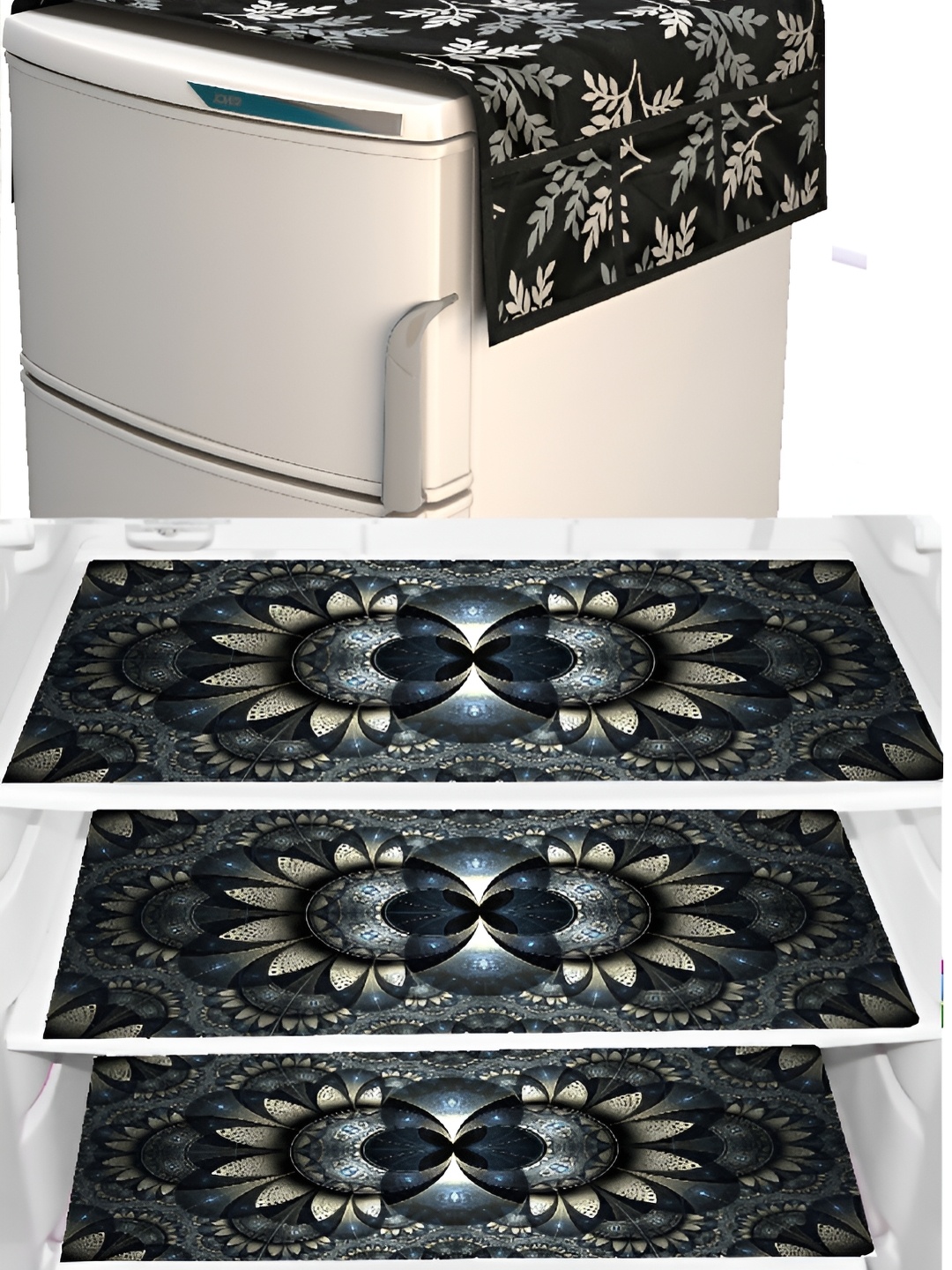 

REVEXO Black 4 Pieces Printed Fridge Appliance Covers
