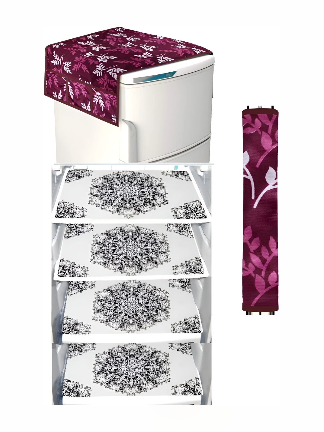 

REVEXO Purple 6 Pieces Printed Refrigerator Covers