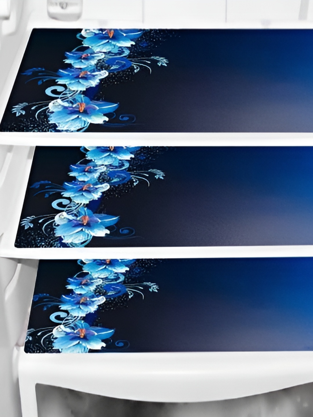

REVEXO Blue 3 Pieces Floral Printed Fridge Mat