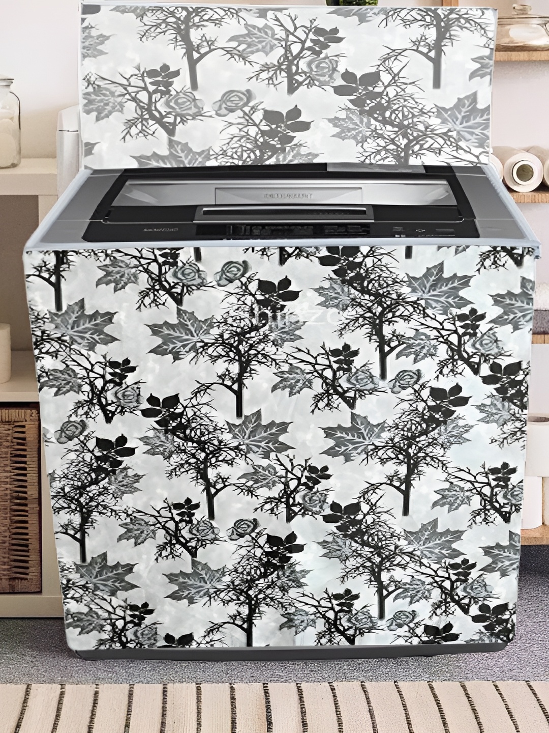 

REVEXO White & Black Printed Washing Machine Cover
