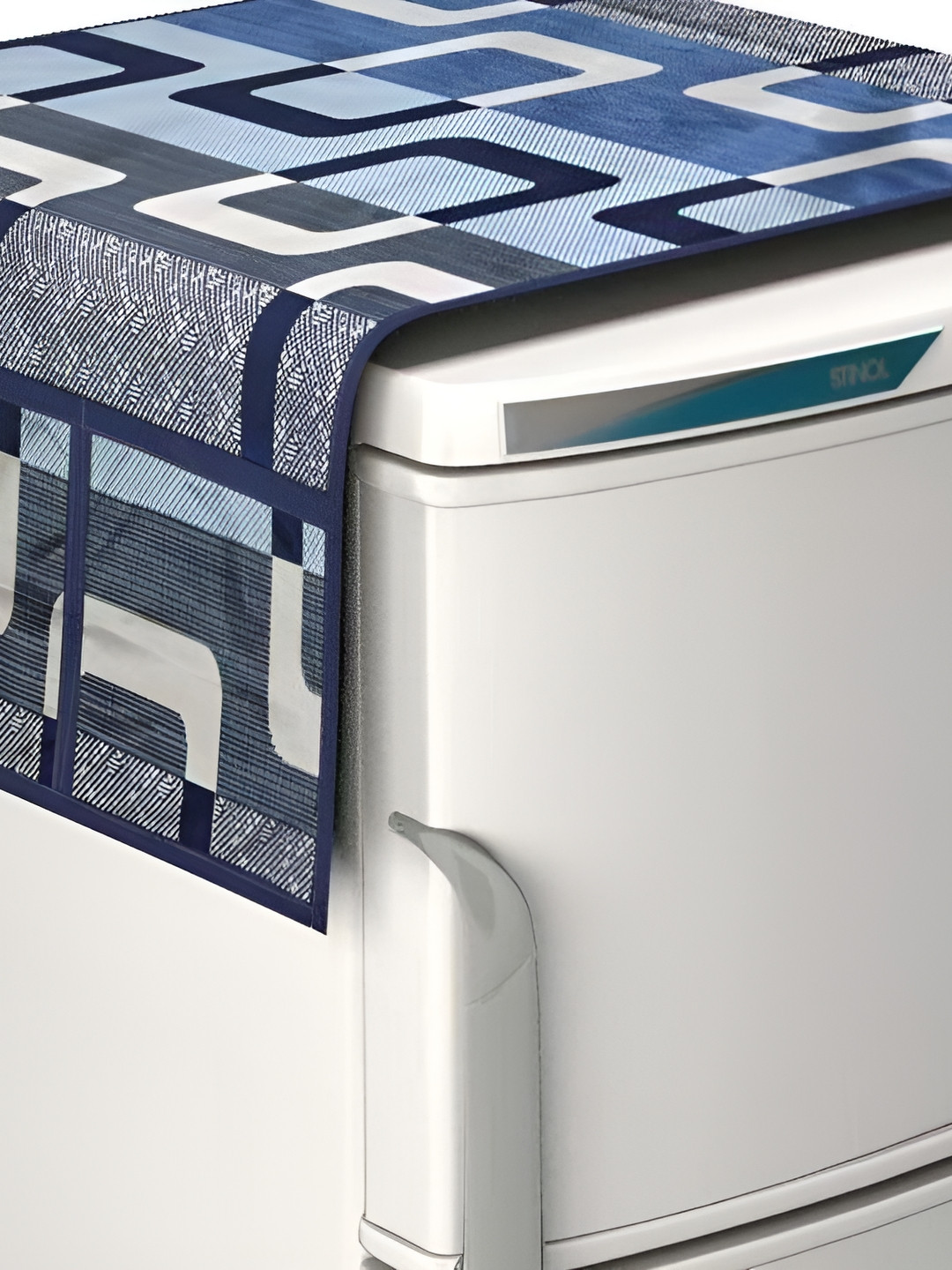 

REVEXO Blue & White Printed Refrigerator Top Cover, Cream