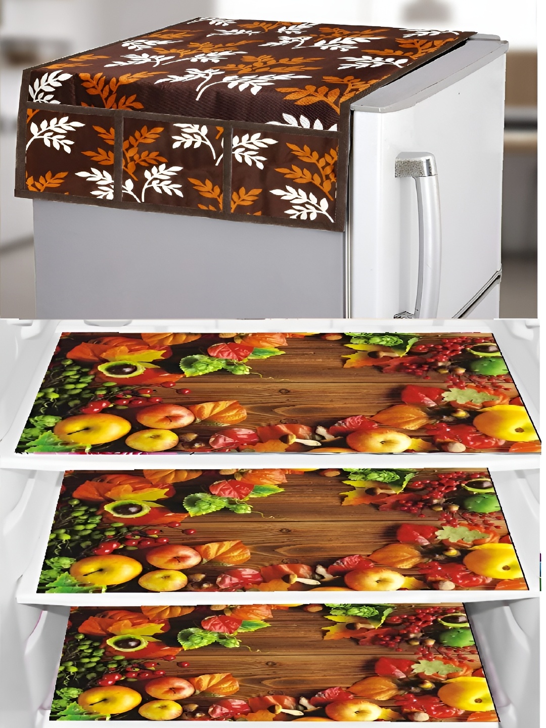 

REVEXO Brown & Yellow 4 Pieces Printed Fridge Appliance Covers