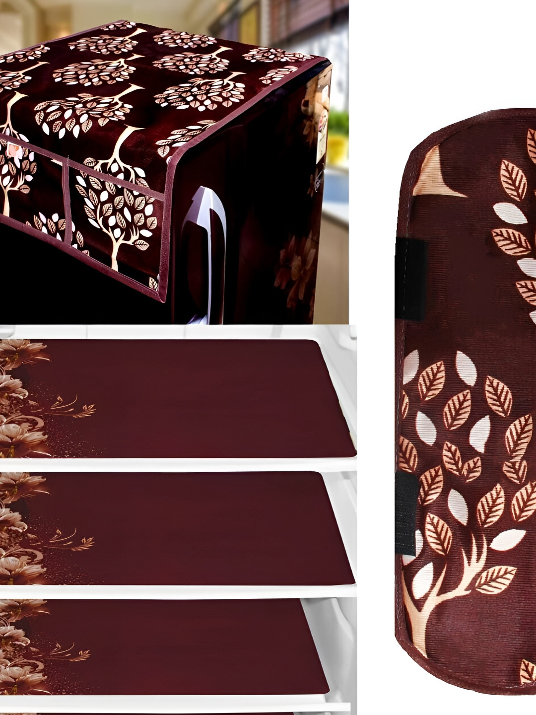 

REVEXO Brown 5 Pieces Printed Refrigerator Covers