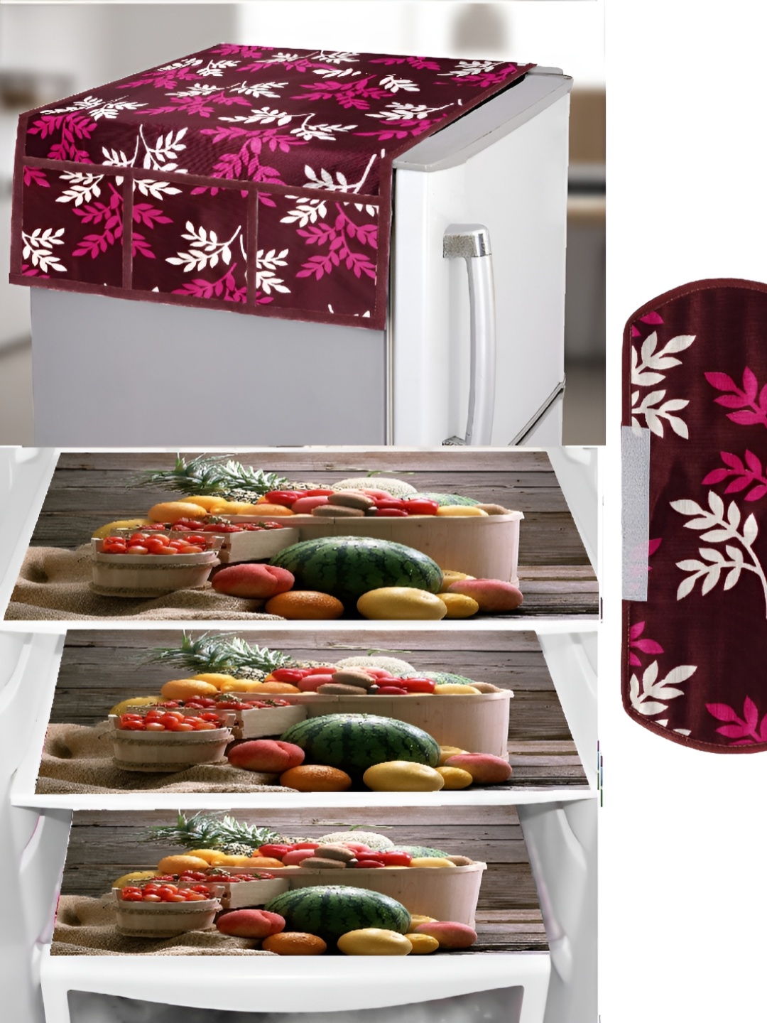 

REVEXO Purple 5 Pieces Printed Refrigerator Cover