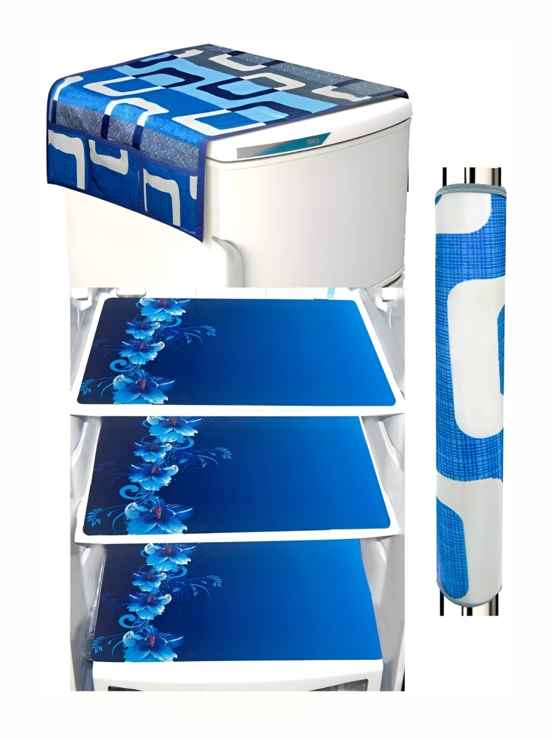 

REVEXO Blue & White 5 Pieces Printed Fridge Appliance Covers