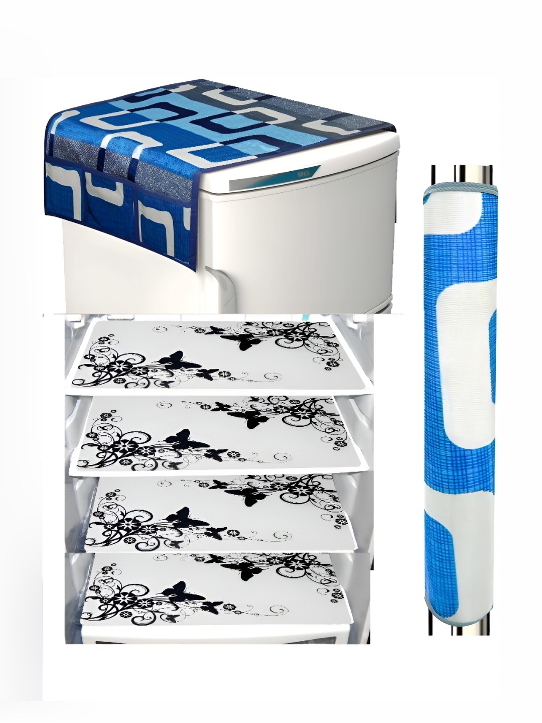 

REVEXO Blue & White 6 Pieces Printed Fridge Appliance Covers