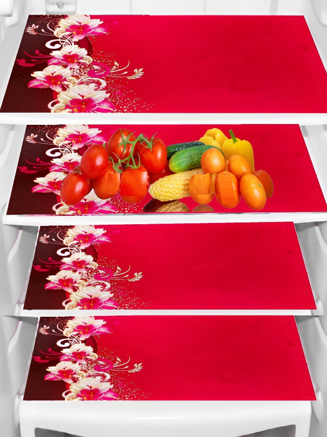 

REVEXO Red 4 PIeces Printed Fridge Mats