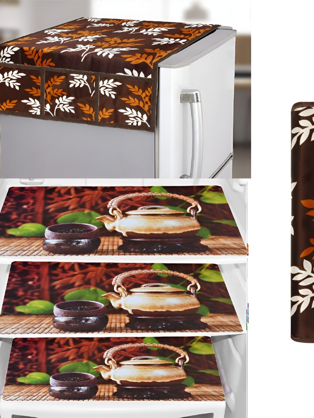 

REVEXO Brown & White 5 Pieces Printed Fridge Appliance Covers