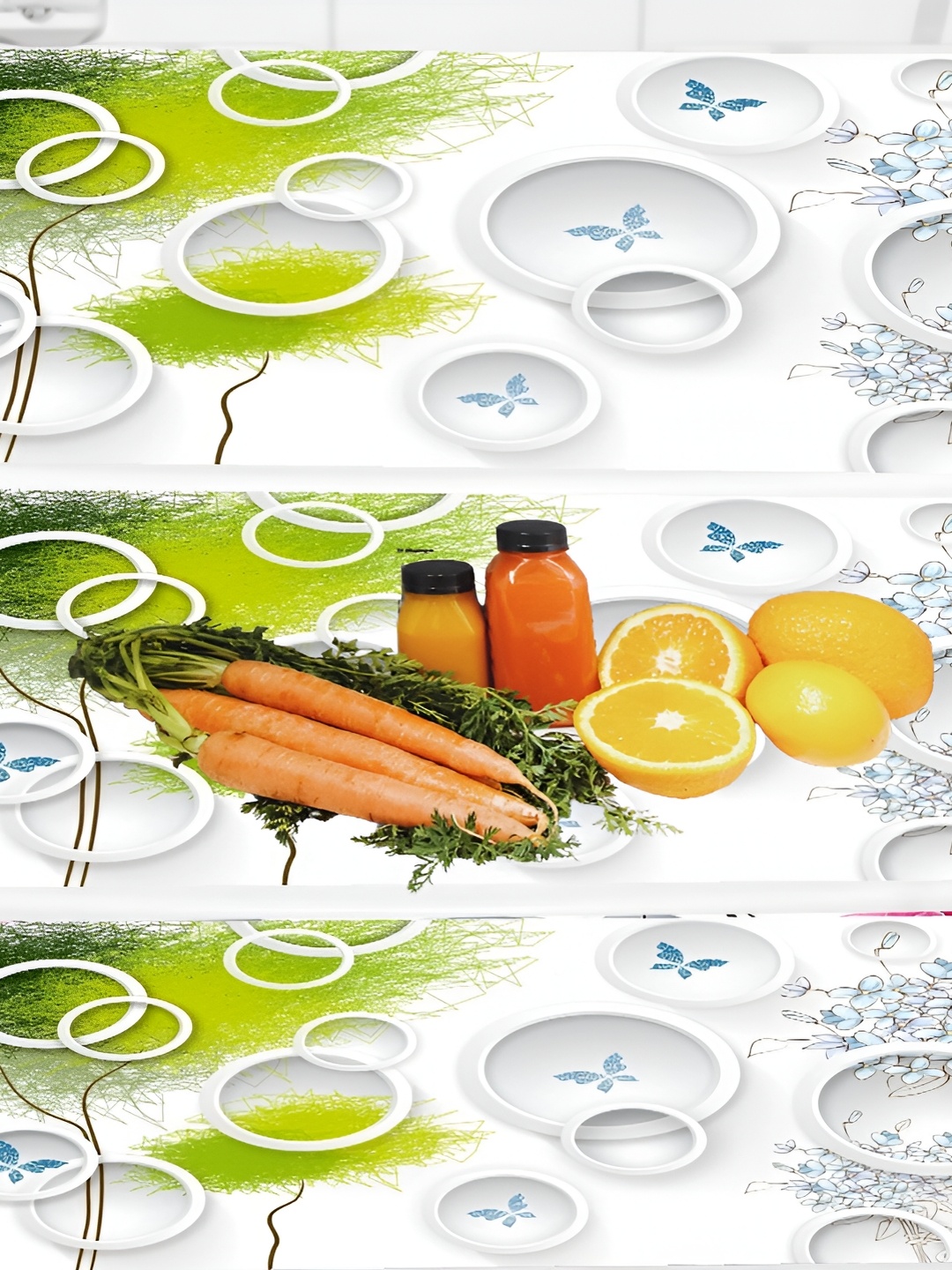 

REVEXO White & Green 3 Pcs Water Resistant Shelf Liner Fridge Mat