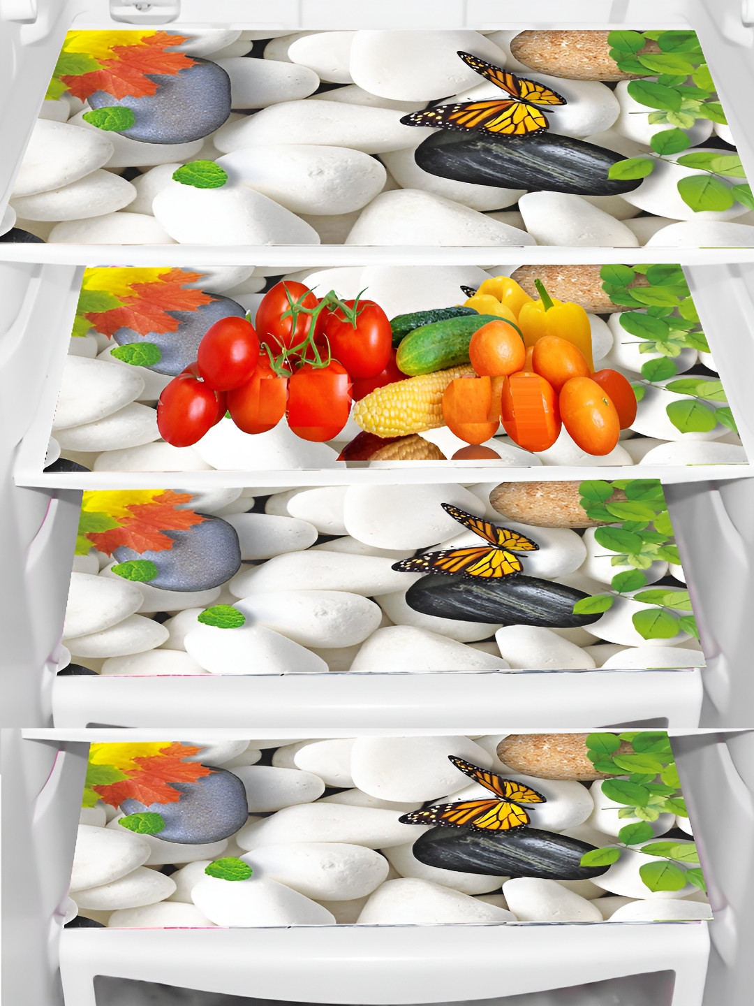 

REVEXO Transparent & White 4 Pcs Printed Water Resistant Shelf Liner Fridge Mats