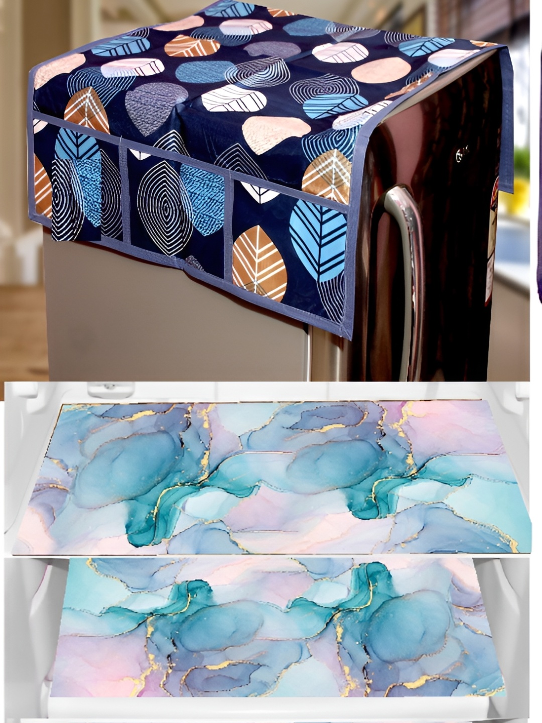 

REVEXO Blue & Pink 7 Pieces Printed Refrigerator Cover