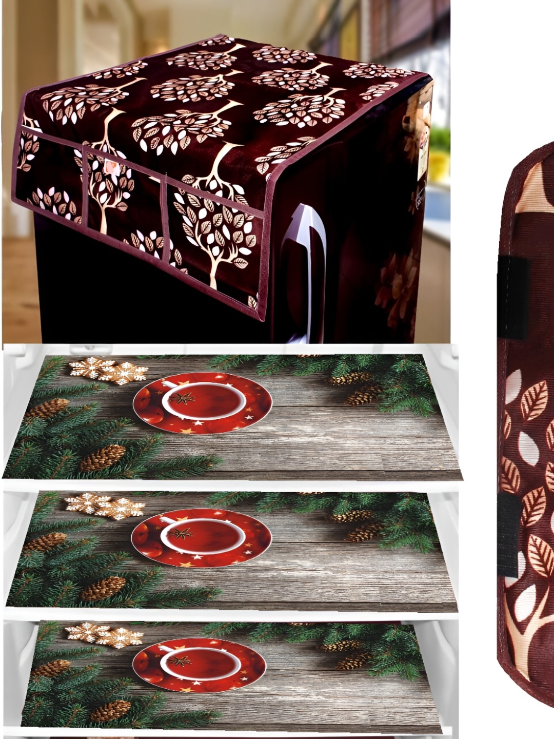 

REVEXO Brown 6 Pieces Printed Refrigerator Cover