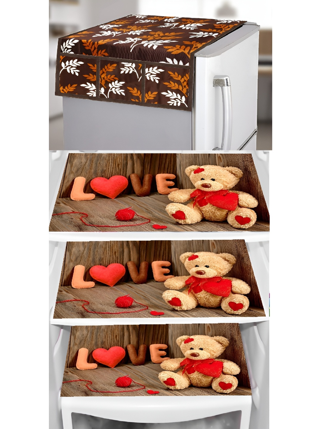 

REVEXO Brown 5 Pieces Printed Refrigerator Cover