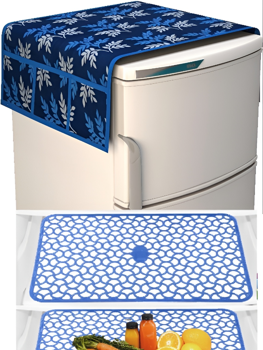 

REVEXO Blue & White 7 Pieces Printed Refrigerator Cover