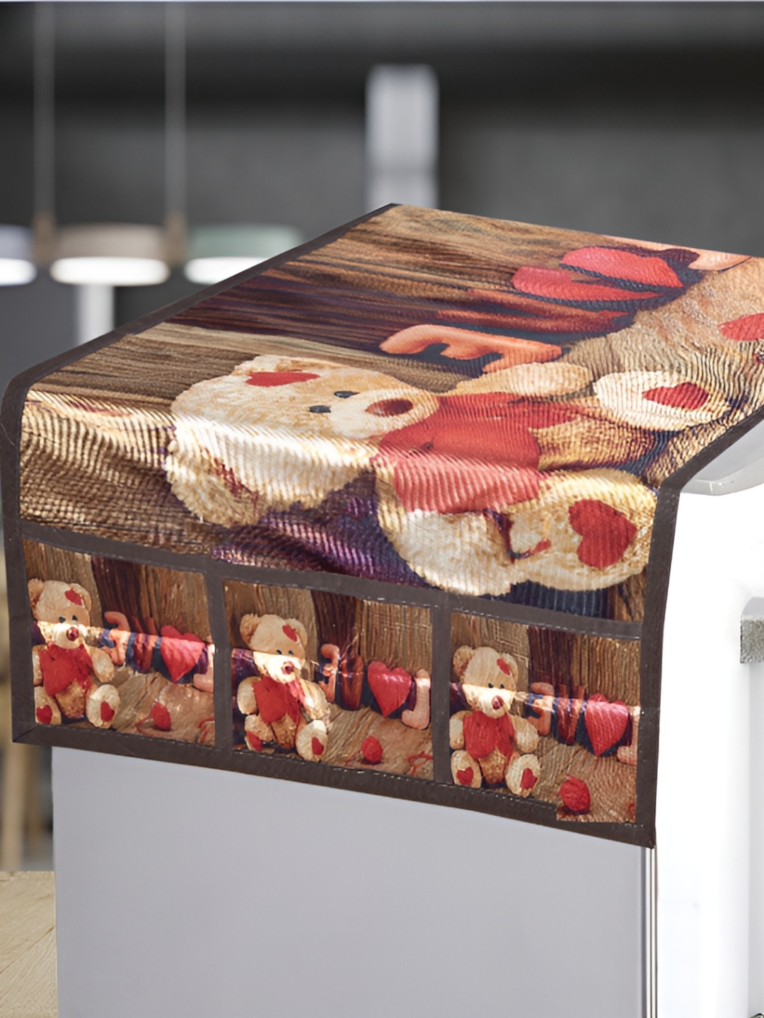 

REVEXO Brown & Pink 7 Pieces Printed Refrigerator Cover
