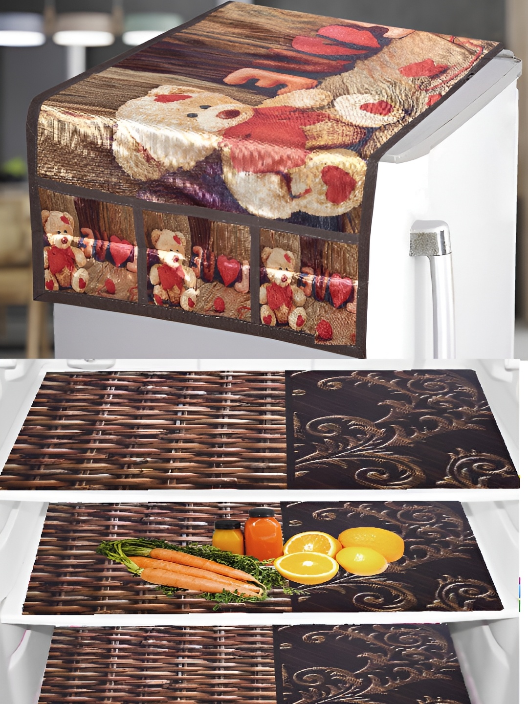 

REVEXO Brown 7 Pieces Printed Refrigerator Cover