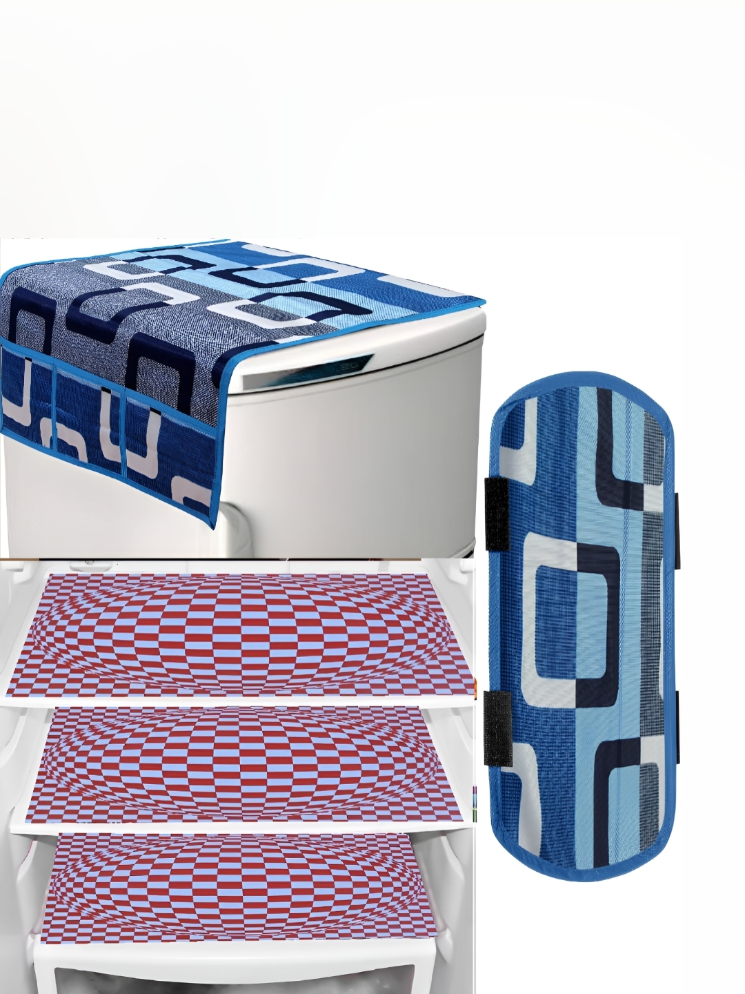 

REVEXO Set Of 5 Lavender & Blue Printed Fridge Top Cover Handle Covers & Mats