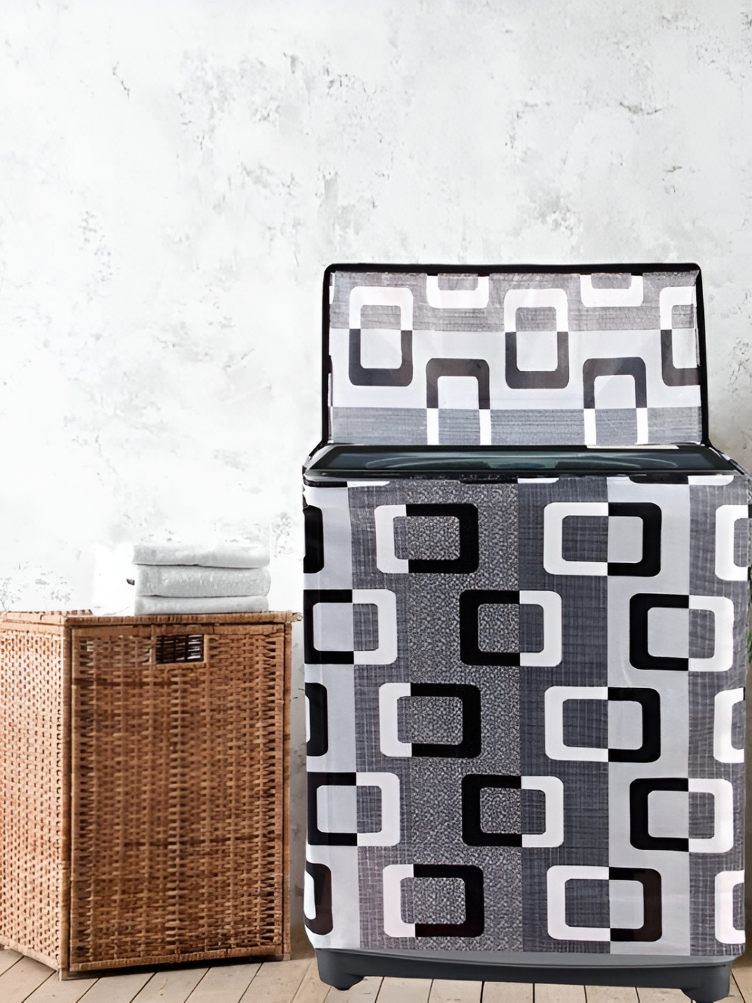 

REVEXO Grey & Black Printed Top Loading Washing Machine Cover