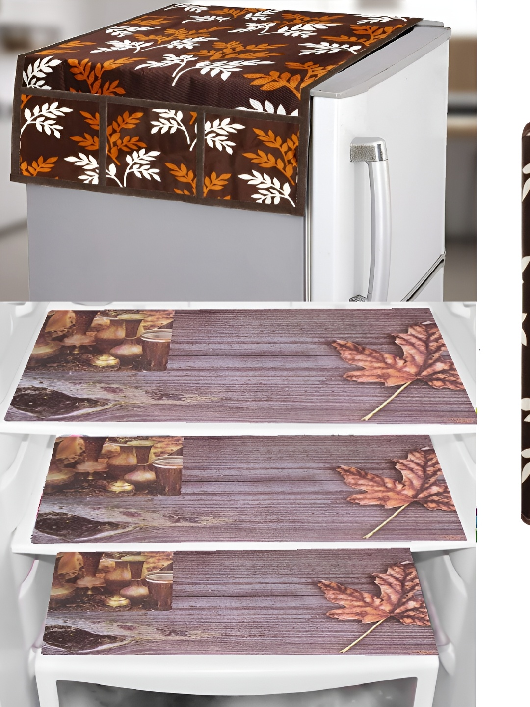 

REVEXO Brown 5 Pieces Printed Fridge Top Cover Handle Covers & Mats