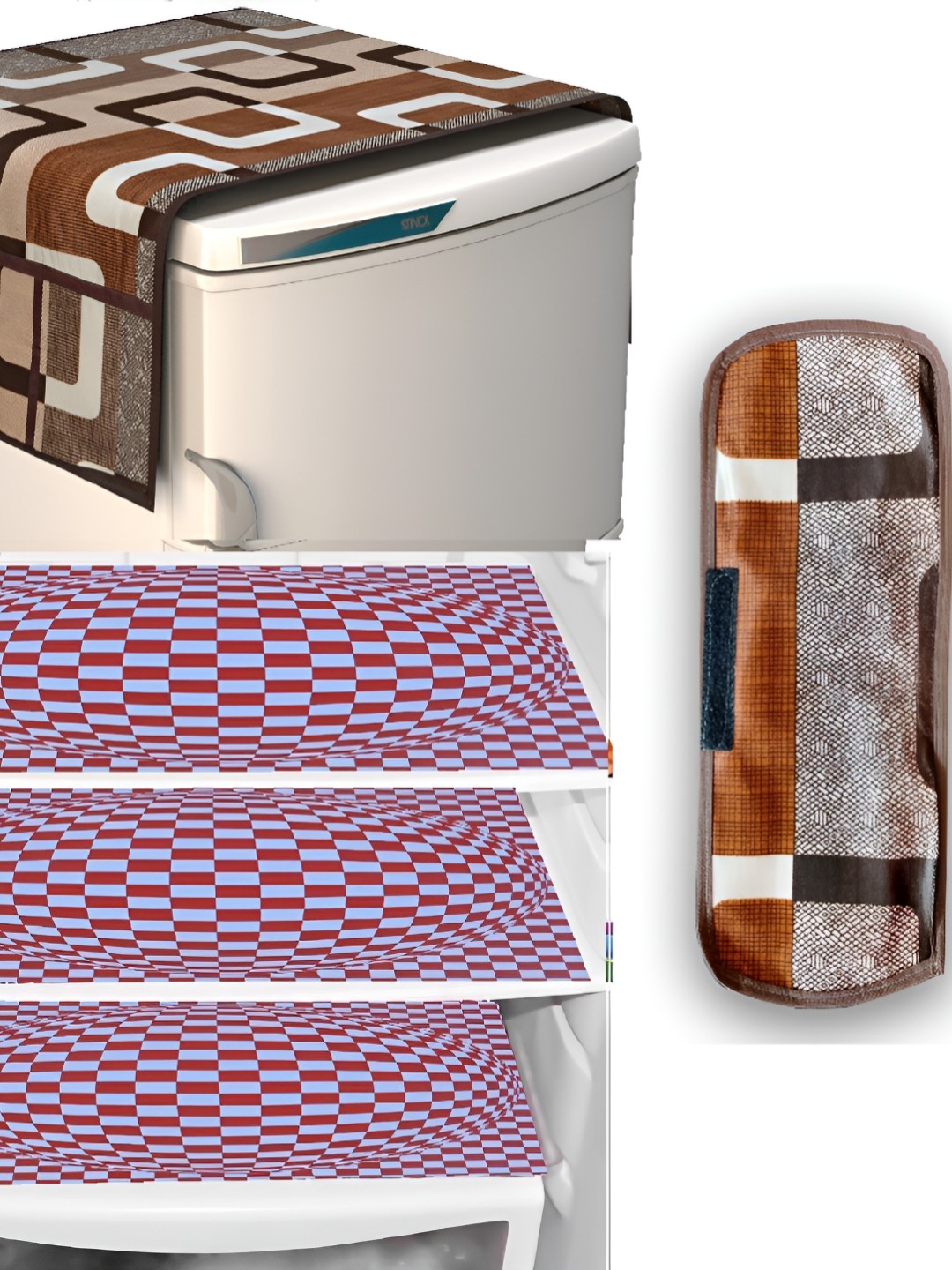 

REVEXO Brown & Purple 5 Pieces Printed Fridge Top Cover Handle Covers & Mats